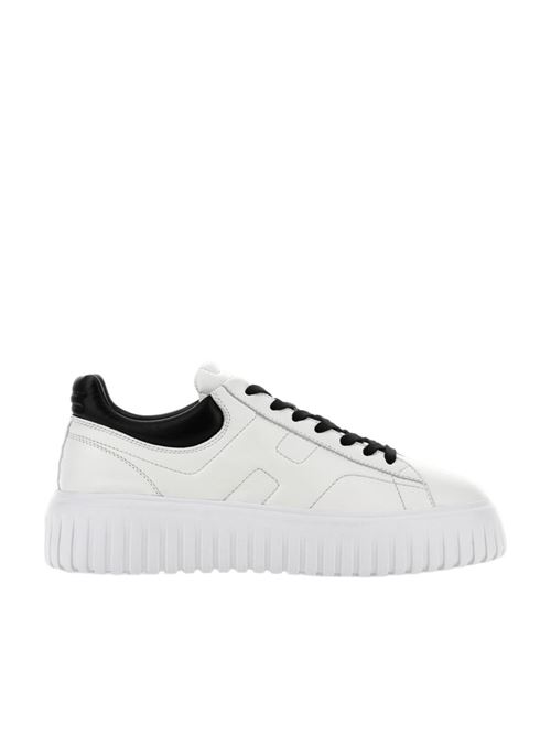 Sneakers da uomo in pelle H laterale di colore nero sullo sfondo bianco HOGAN | HXM6450FC60LE90001